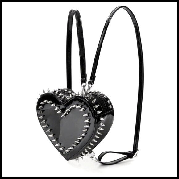Heart Shape Studded Backpack Punk Style Crossbody Purse Faux Leather main image 4